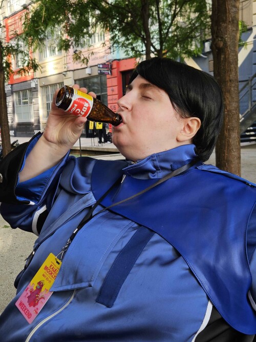Me drinking a bottle of oronamin c.