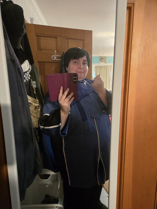 Me in my Hotaro cosplay in front of the mirror.