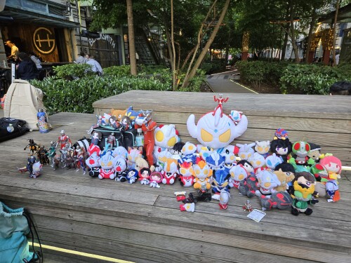 A bunch of Tokusatsu toys and plushies.