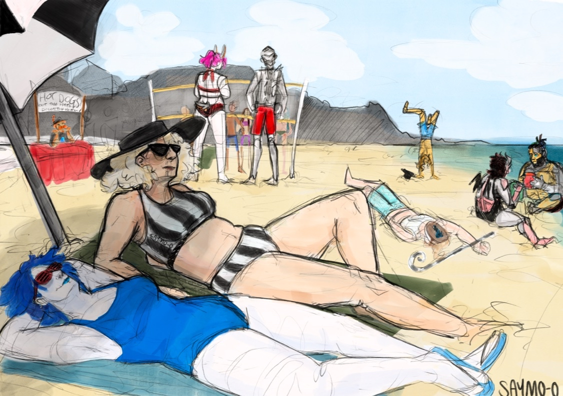 The Robots, Six, Vivian and Chelsea at the beach.
