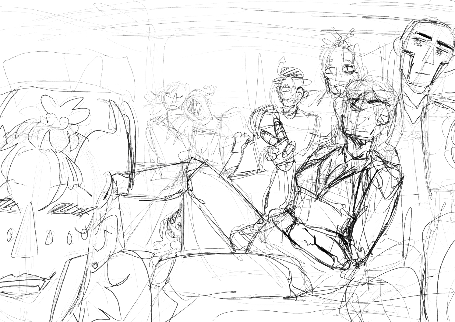 The Robots, Six, Vivian and Chelsea driving home.