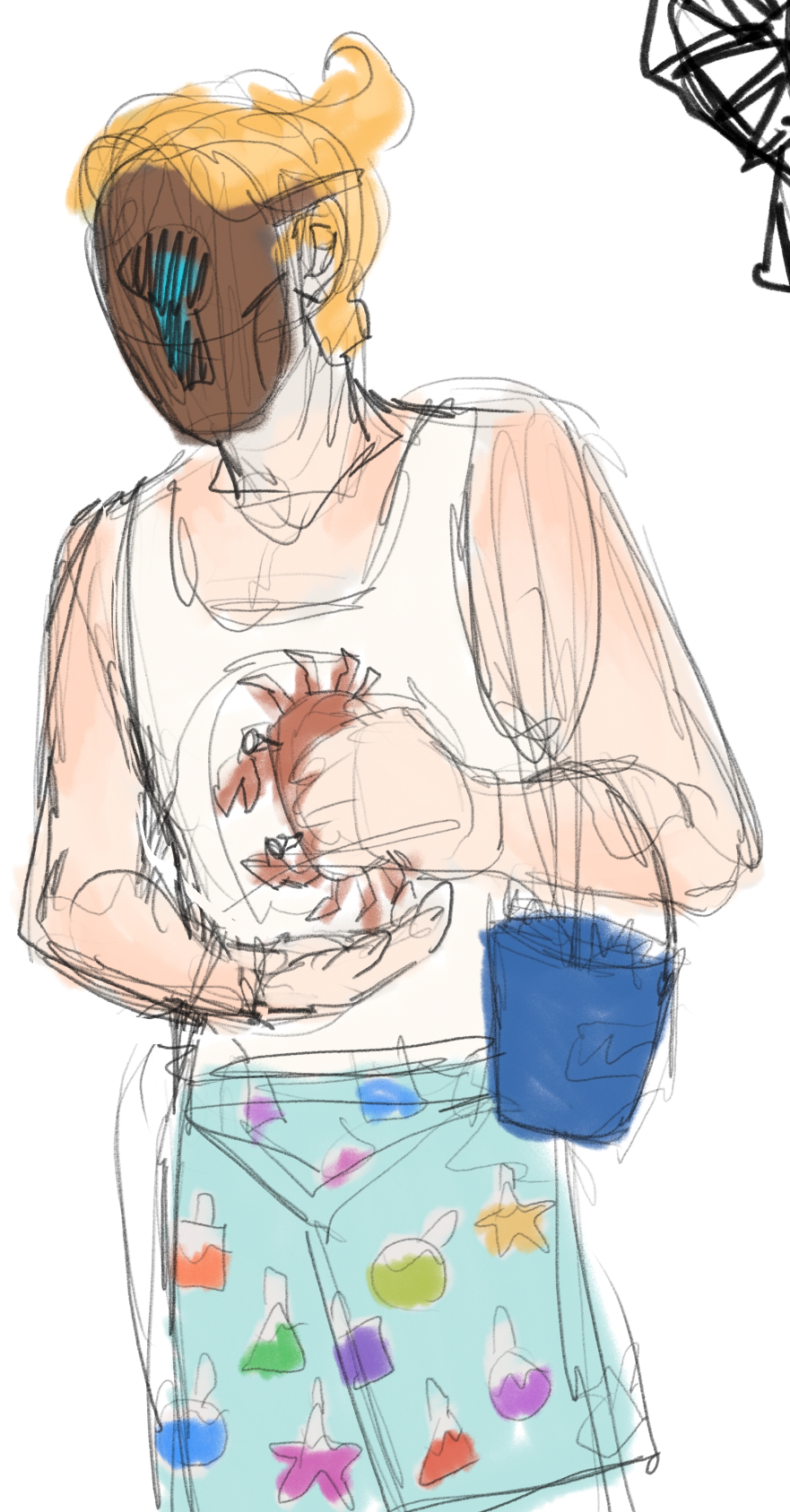 Peter with a crab and a bucket.