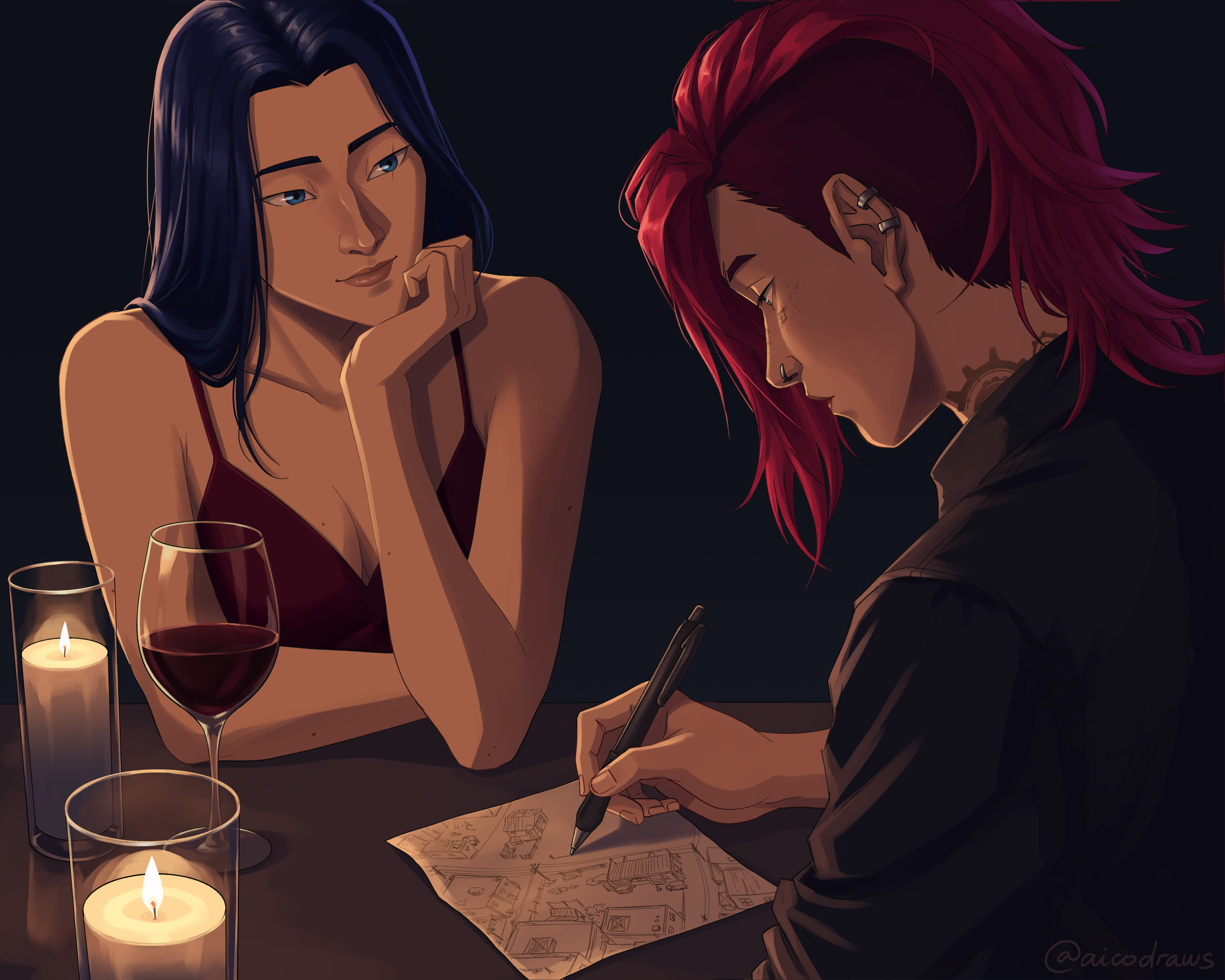 vi drawing on a napkin and caitlyn mesmerized