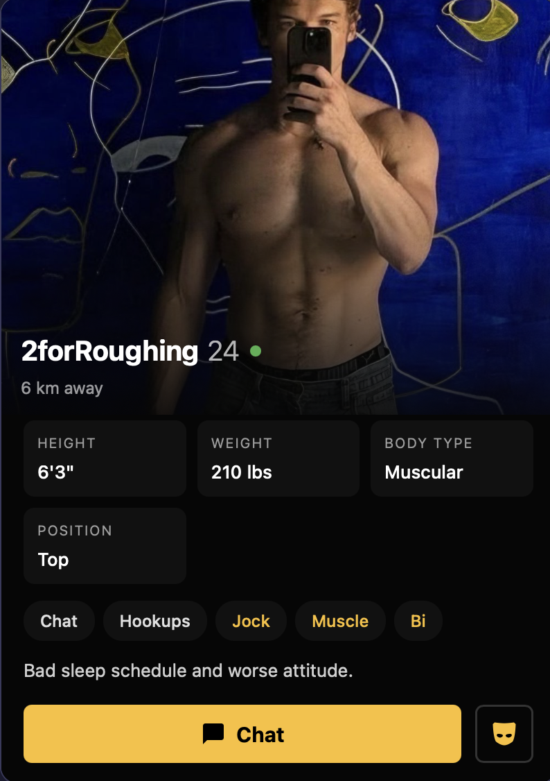 Ilya's Grindr Profile: 2forRoughing