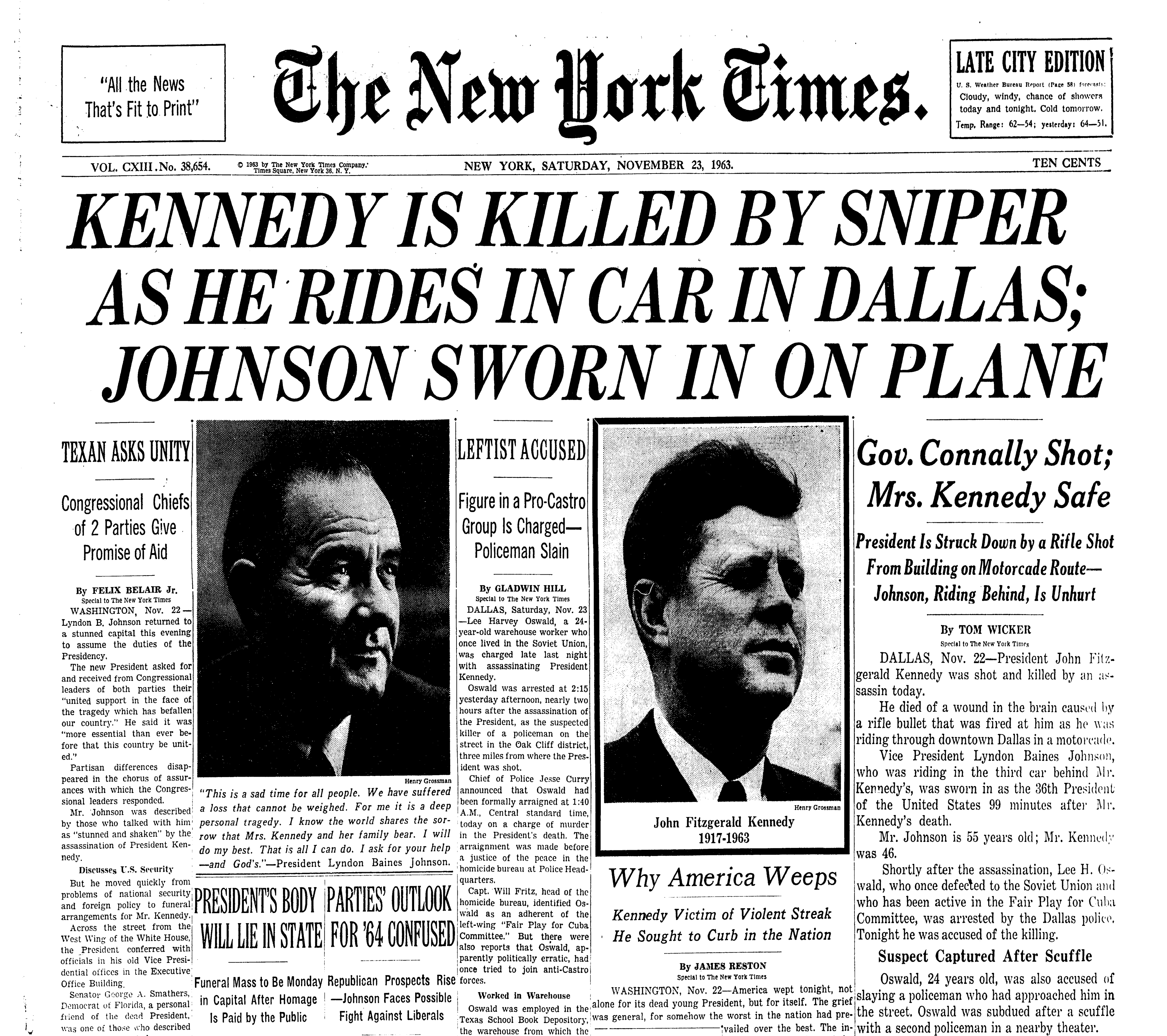 New York Times article about JFK's assassination, Nov.23.1963