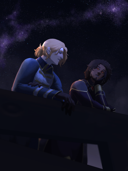 It is night time. Anduin and Wrathion are leaning against the rail of a ship, talking to each other.