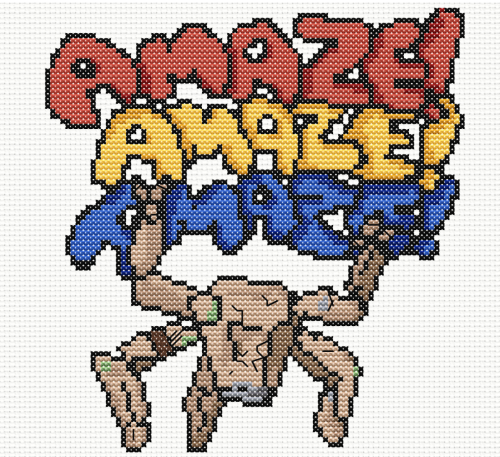 Cross Stitch design of Rocky with the words Amaze! Amaze! Amaze!